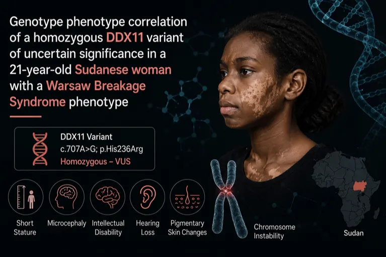 Genotype phenotype correlation of a homozygous DDX11 variant of uncertain  significance in a 21-year-old Sudanese woman with a Warsaw Breakage Syndrome  phenotype - Issue cover