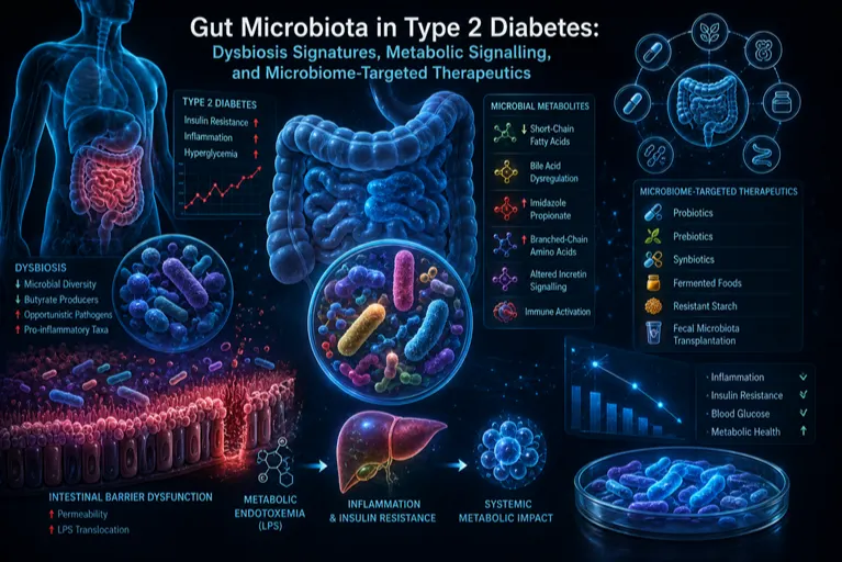 Gut Microbiota in Type 2 Diabetes: Dysbiosis Signatures, Metabolic Signalling, and  Microbiome-Targeted Therapeutics - Issue cover